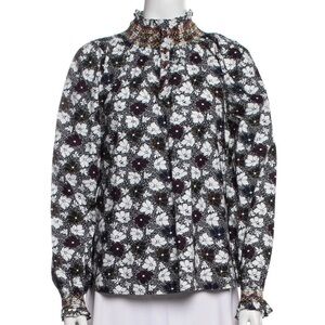 WARM Dark Floral Black and White Mockneck High Neck Cotton Long Sleeve Top